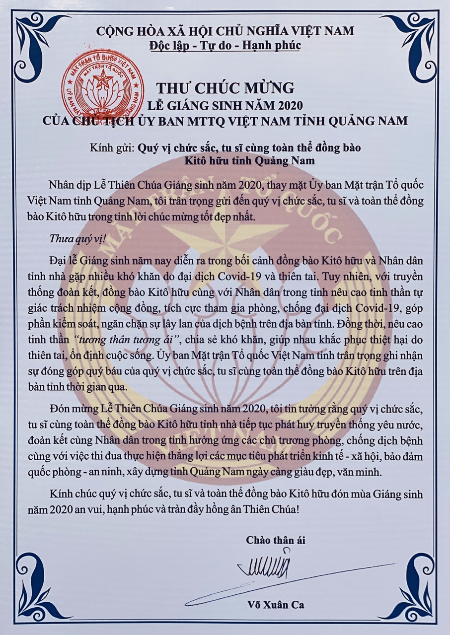 Thư Chúc mừng lễ giáng sinh