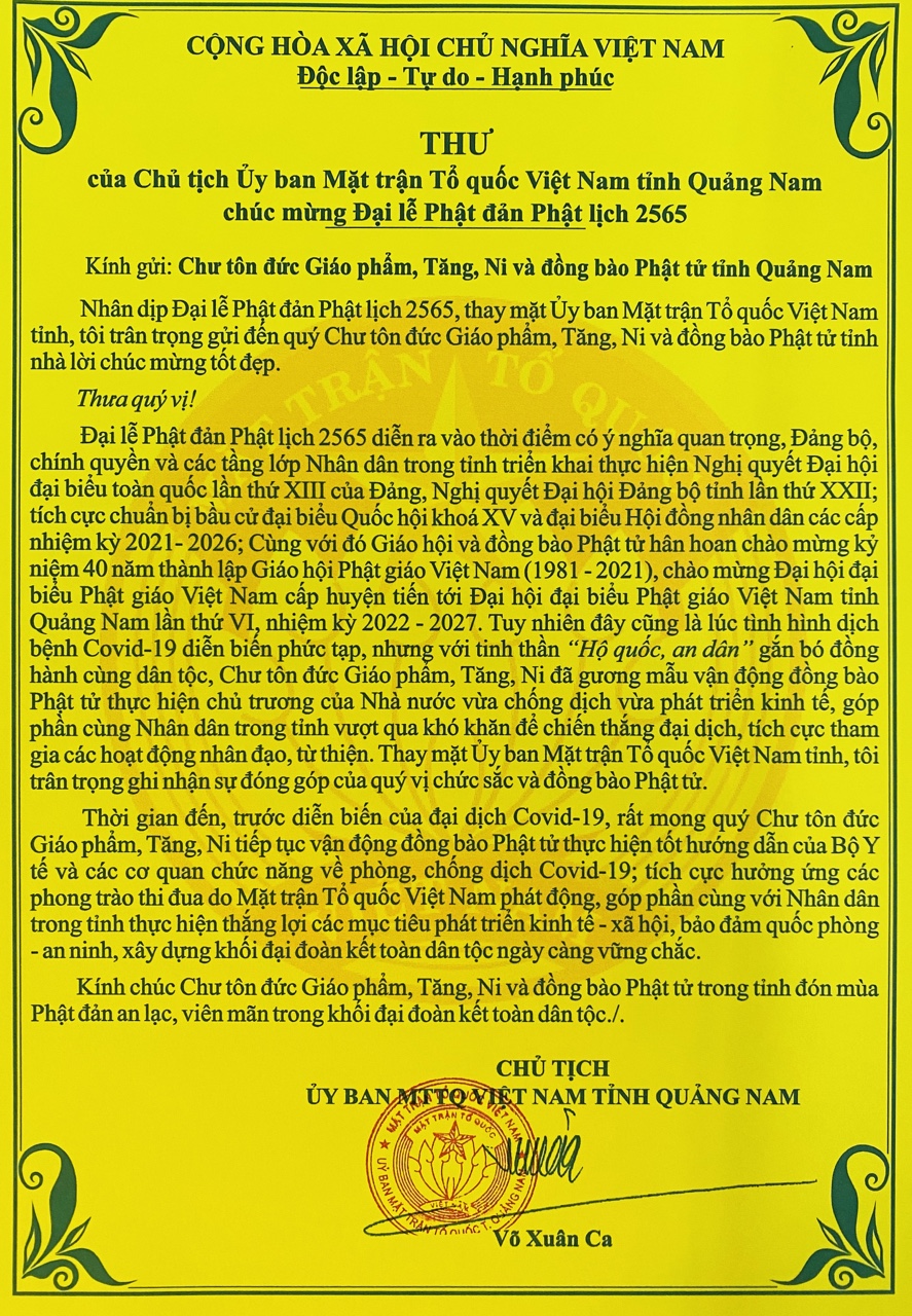 Thư Chúc mừng Lễ Phật Đản